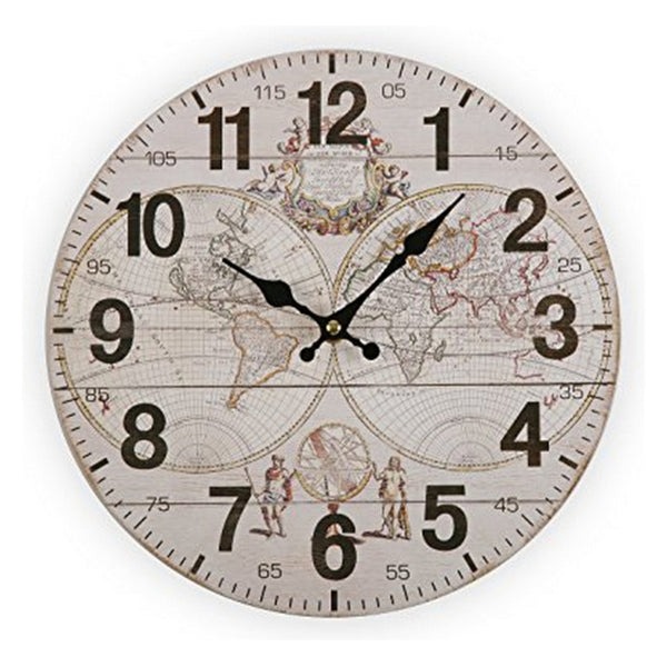 Wall Clock World Wood (28 x 28 x 9 cm)