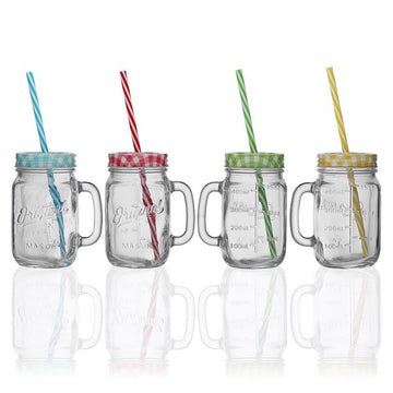 Cup with Straw Crystal (4 Pieces) (10,5 x 13,5 x 10,5 cm)