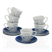 Set of Mugs with Saucers Coffee Nautical Porcelain (6 pcs)