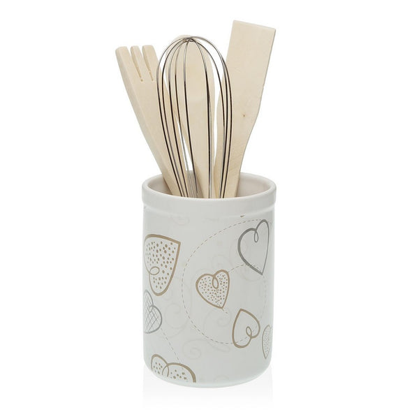 Pot for Kitchen Utensils Cozy Hearts Ceramic (10 x 15 x 10 cm)