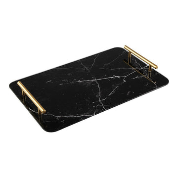 Snack tray Black Marble Metal Crystal (25 x 4 x 40 cm)