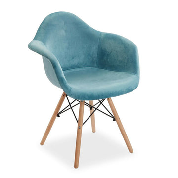 Chair with Armrests Blue Velvet Wood Textile polypropylene (64 x 82 x 61 cm)