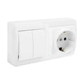 Socle de prise Solera mur36u Schuko Bipolaire Double Interrupteur/Commutateur Obturateur Blanc Surface 16 A