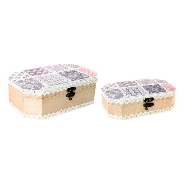 Jewelry box DKD Home Decor Polyester Wood Oriental (2 pcs) (19 x 6,5 x 12 cm) (25 x 15 x 8 cm)