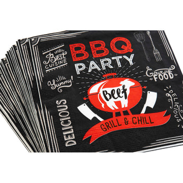 Paper napkin DKD Home Decor BBQ Party Black Red (20 pcs)