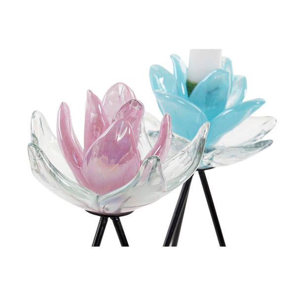 Candleholder DKD Home Decor Metal Crystal Flower (10 x 10 x 17 cm) (2 pcs)