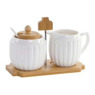 Milk jug and sugar bowl DKD Home Decor Bamboo Porcelain (150 ml) (3 pcs)