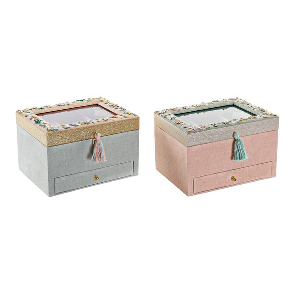 Jewelry box DKD Home Decor Sequins Cotton Folk (2 pcs) (20 x 16.5 x 13.5 cm)