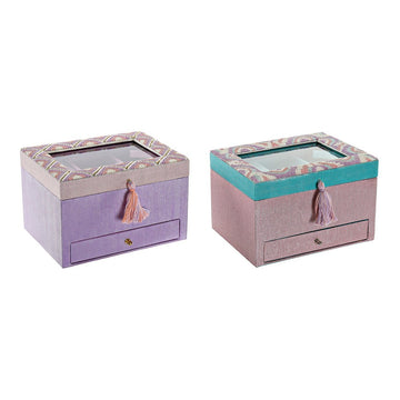 Jewelry box DKD Home Decor Sequins Cotton Folk (2 pcs) (20 x 16.5 x 13.5 cm)