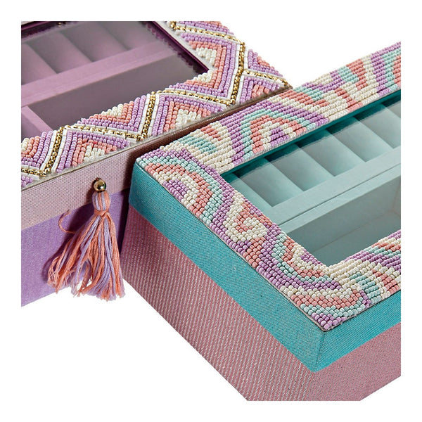 Jewelry box DKD Home Decor Sequins Cotton Folk (2 pcs) (24 x 13 x 8 cm)