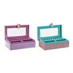 Jewelry box DKD Home Decor Sequins Cotton Folk (2 pcs) (24 x 13 x 8 cm)