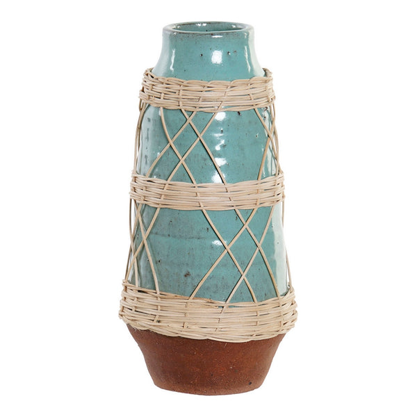 Vase DKD Home Decor Rattan Stoneware Mediterranean (14 x 14 x 29.5 cm)