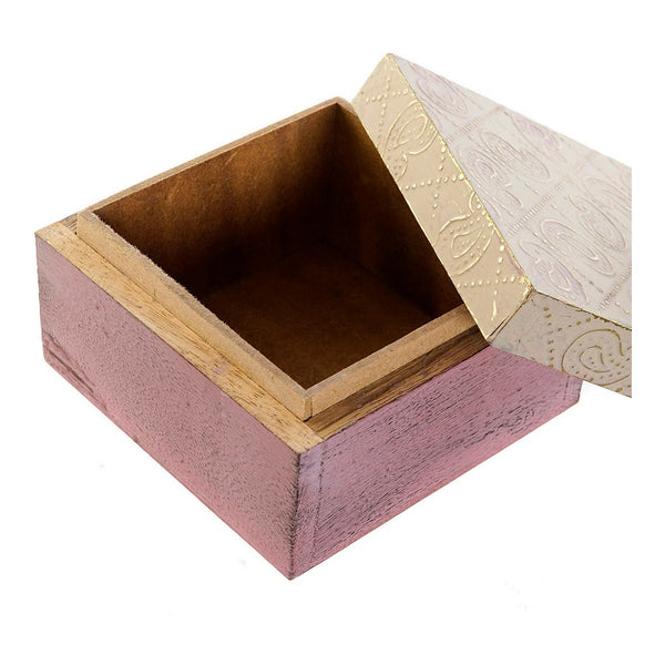 Box with cover DKD Home Decor Brass Mango wood (2 pcs) (10 x 10 x 6.5 cm)