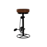 Stool DKD Home Decor Black Leather Metal Light brown (44 x 38 x 82 cm)