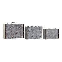 Set of decorative boxes DKD Home Decor Wood Colonial Canvas (3 pcs)