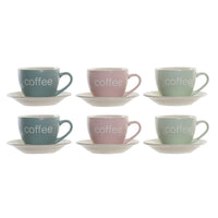 Set of 6 Cups with Plate DKD Home Decor Blue Pink Green Stoneware 150 ml