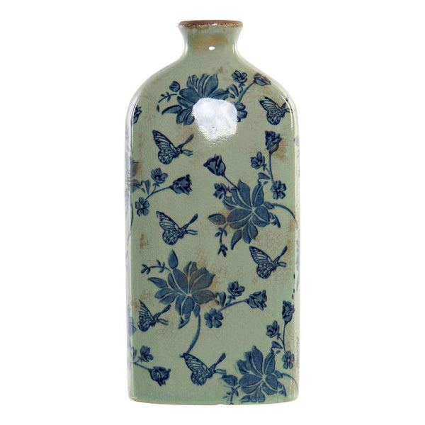 Vase DKD Home Decor Blue Green Butterfly Cottage (14 x 7 x 31 cm)