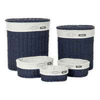 Basket set DKD Home Decor Navy Blue Polyester wicker (5 pcs)