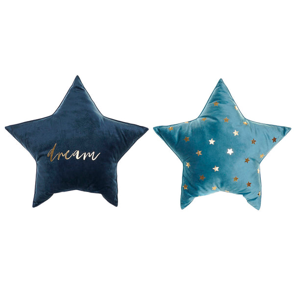 Cushion DKD Home Decor Star Blue Polyester Golden (2 pcs) (50 x 10 x 50 cm)