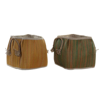 Basket DKD Home Decor Cotton Fibre Boho (2 pcs)