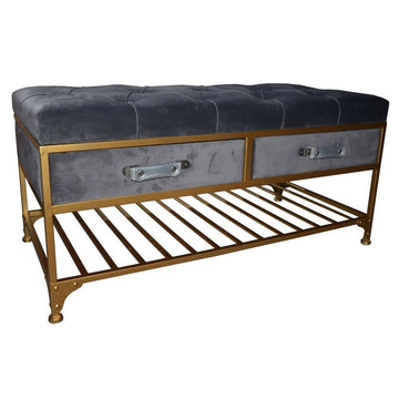 Bench DKD Home Decor Grey Polyester Metal Golden (100 x 48 x 48 cm)