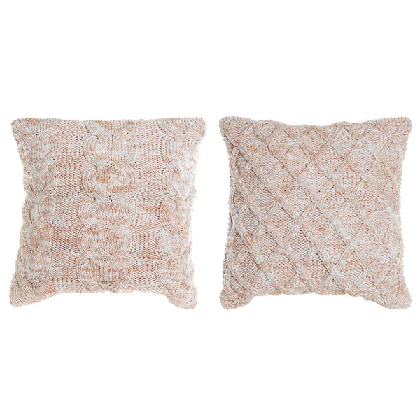 Cushion DKD Home Decor Polyester Cotton Coral (2 pcs) (45 x 10 x 45 cm)