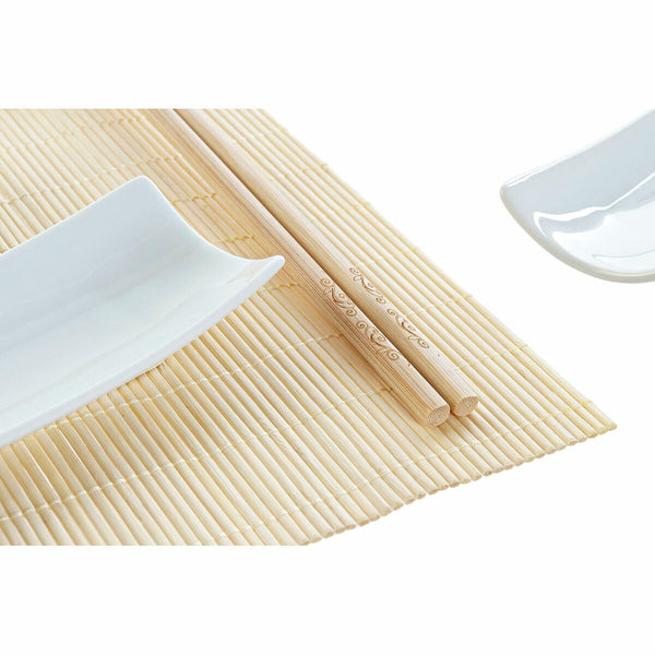 Sushi Set DKD Home Decor Bamboo Stoneware White Natural Oriental 28,5 x 19,5 x 3,3 cm (9 Pieces) (28,5 x 19,5 x 3,3 cm)