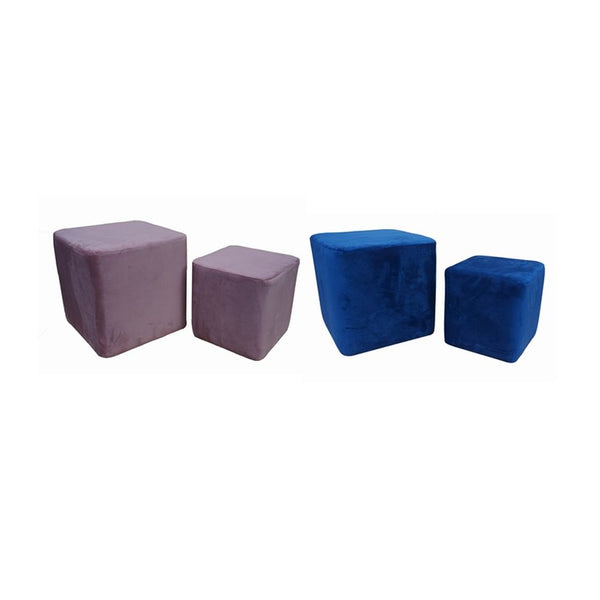 Footrest DKD Home Decor Polyester Wood Navy Blue Light Pink (2 pcs) (36 x 36 x 35 cm)