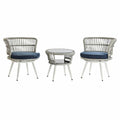 Table Set with 2 Armchairs DKD Home Decor Blue White Blue/White Crystal Steel synthetic rattan 65 x 65 x 68 cm