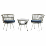 Ensemble Table avec 2 Sièges DKD Home Decor Bleu Blanc Bleu/Blanc Verre Acier rotin synthétique 65 x 65 x 68 cm  
