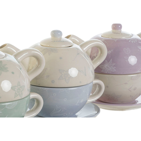 Teapot DKD Home Decor Blue White Green Lilac Dolomite 750 ml (3 Units)