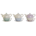 Teapot DKD Home Decor Blue White Green Lilac Dolomite 750 ml (3 Units)