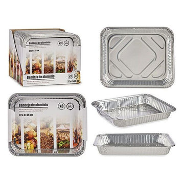 Set of trays Aluminium Rectangular (3 pcs) (26 x 4 x 32 cm)