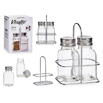 Salt and pepper set Metal Glass Stainless steel (2 Pieces)