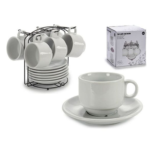 Piece Coffee Cup Set White Porcelain (220 ml) (6 Pieces) (17 x 19 x 18 cm) (6 Cups) (Large)