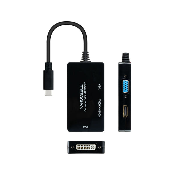 USB C to VGA/HDMI/DVI Adapter NANOCABLE 10.16.4301-ALL 20 cm Black 4K Ultra HD
