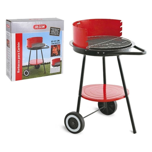 Barbecue a Carboni con Ruote Algon Nero Rosso (Ø 43 cm) Acciaio Smaltato