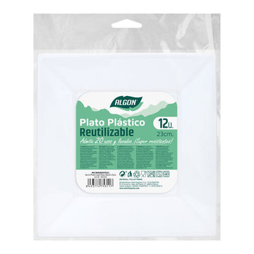 Set of reusable plates Algon Squared White Plastic 23 cm 12 Units