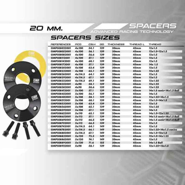 Set ločil OMP OMPS08052001 4x100 56,1 M12 x 1,5 20 mm