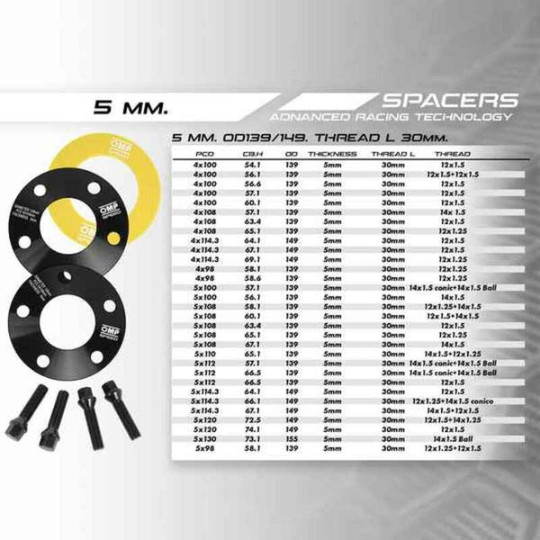 Ensemble de séparateurs OMP 4x108 63,4 M12 x 1,50 5 mm