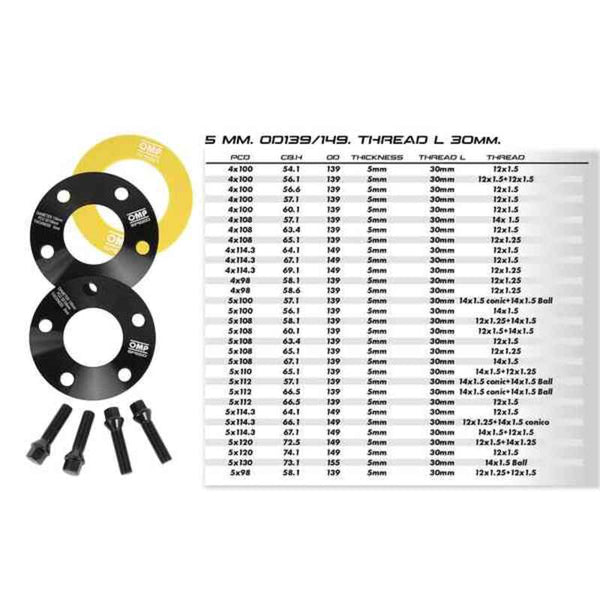 Separator set OMP 5x108 58,1 M12 x 1,25 + M14 x 1,5 15 mm