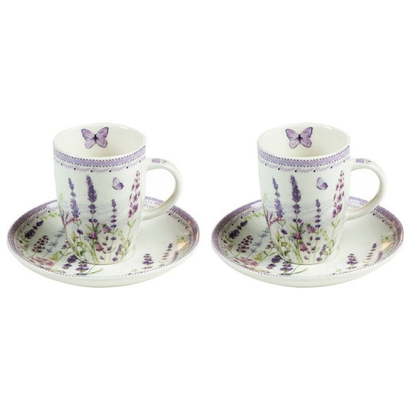 Cup with Plate Flowers Lavendar (4 Pcs)