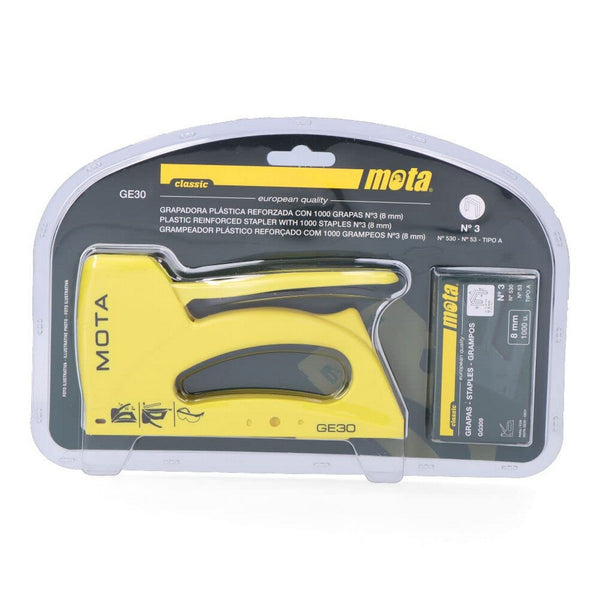 Agrafeuse professionnelle Mota GE30 Classic Nº3 1000 Agrafes Jaune Plastique (8 mm)