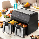 Friggitrice senza Olio InnovaGoods Fryinn Double 8000 Nero Acciaio inossidabile 3400 W 8 L