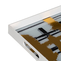 Pladenj za prigrizke Bela Črna Zlat PVC Kristal Abstraktno 45 x 31 x 4,2 cm (2 kosov)