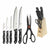 Set of Kitchen Knives and Stand Excellent Houseware Scissors 7 Pieces Black Wood Stainless steel polypropylene