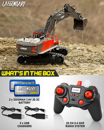 LEGENDARY RC Excavator Toy | Hobby-Grade Construction Vehicles Black - Red