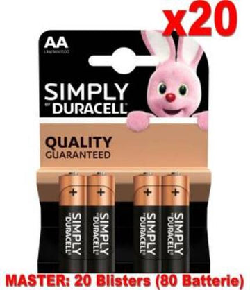 (20 Confezioni) Duracell Simply Batterie 4pz Stilo LR6 MN1500 AA