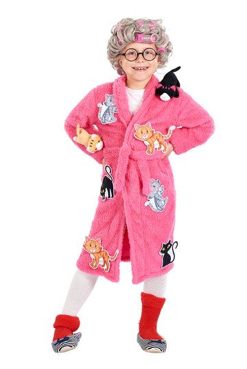 Crazy Cat Lady Kids Costume § Robe & Wig Set § One Size Fits Up to Size 10