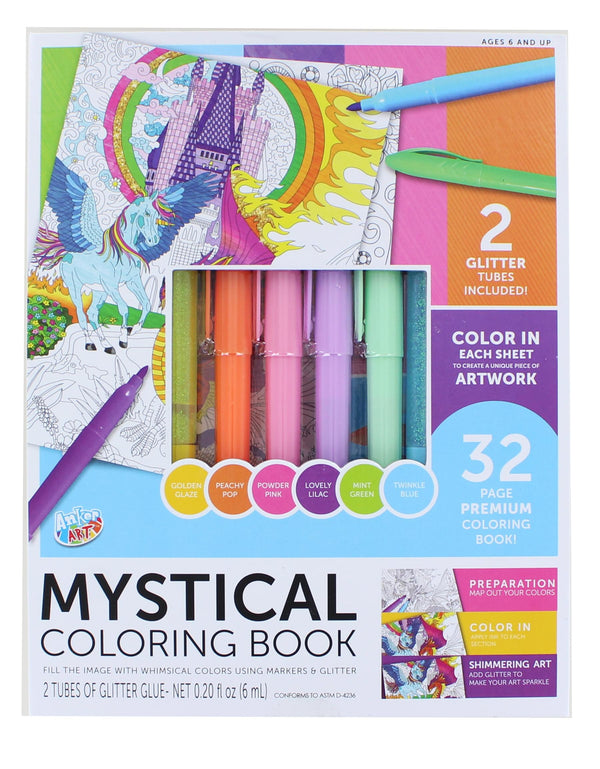 Coloring Book Kit With 6 Glimmer Gel Pens § Mystical